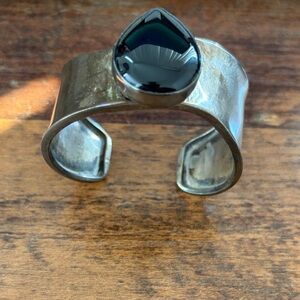 J Wright Signature Elegant Silver Cuff Bracelet with Black Onyx